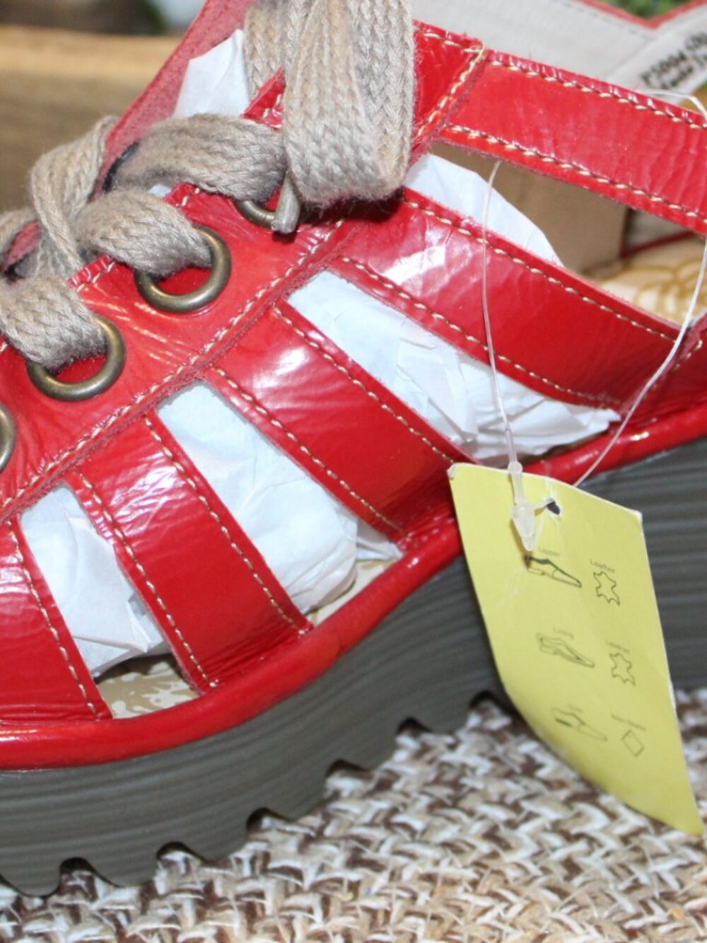 NWT Fly London YITO red leather lace from wedges size 40 (women's 9.5 to 10) - Picture 13 of 14